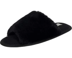 Jessica Simpson Women's Plush Faux Fur Fuzzy Slide On Open Toe Slipper With Memory Foam